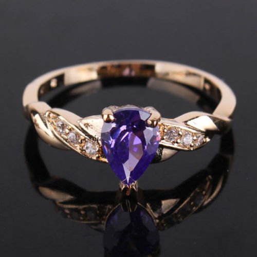 Promsup Sz5-9/J-R Amethyst Purple Gemstone Pear Cut Yellow Gold Filled Women Lady Rings (7)