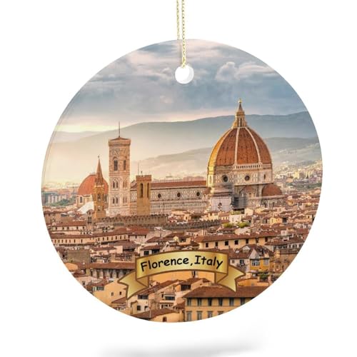 EQEY Florence, Italy Tree Hanging Christmas Ornament Porcelain Double-Sided Ceramic Ornament,2.9 Inches