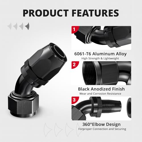 Image of EVIL ENERGY 16AN Hose End Fitting 45 Degree Swivel for CPE Braided Hose Black 2PCS