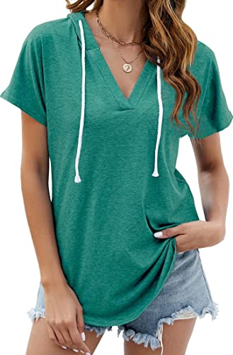Image of Womens Long Sleeve V Neck Hoodie Sweatshirts Lightweight Pullover Tops