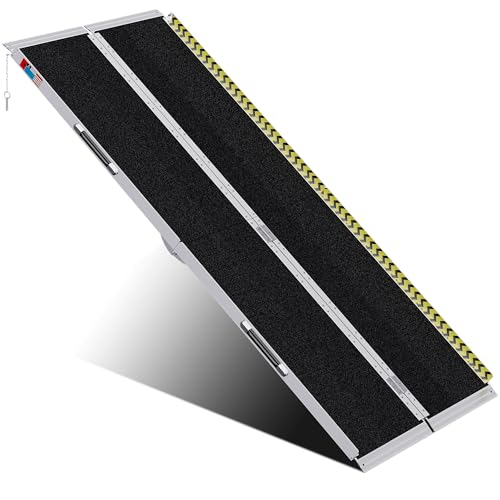 Image of WHALEMOTOR Portable Wheelchair Ramp 7FT, Anti-Slip Aluminum Folding Portable Ramp, Wheelchair Ramps for Home, Weight Capacity Up to 800 LBS, with Transition Plates Above and Below, Loading Dock Plates