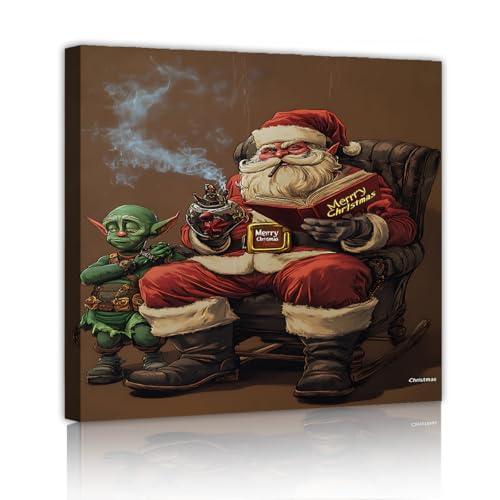 Peinture pour salon décor intérieure Père Noël toile art mural rétro de 50x50cm