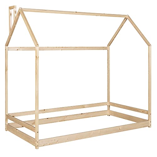 Merax Twin Size Wood House Bed, Wooden Bedframe With Roof For Kids, Teens, Boys Or Girls, Natural #TOP4