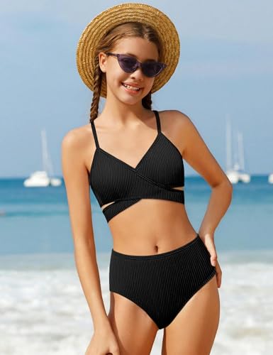 Girls Swimsuits Bikini Set,Two Piece Swimsuit Criss Cross Bathing Suit Girls' Swimwear3