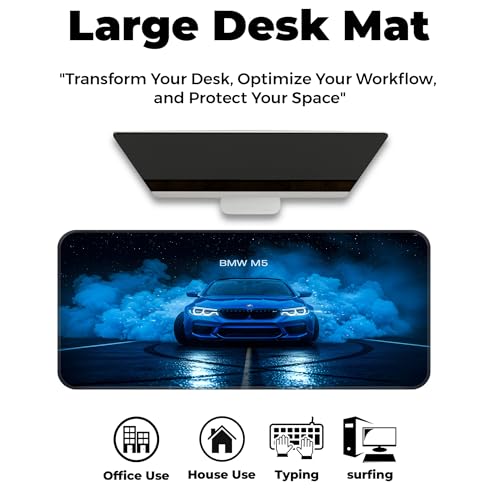 Image of Skiditos BeeMW M5 Desk Pad - Smoke Burnout Edition | XL Gaming Mouse Pad with Non-Slip Base | Car Desk Mat for Office, Setup & Man Cave | Drift Burnout M5 Art