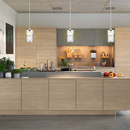 Shengqingtop Modern Cylindrical Pendant Light With Clear Glass, Brushed Nickel Hanging Light, Transitional Metal Pendant Lighting Fixture For Kitchen Island Sink Dining Room Bar #TOP5