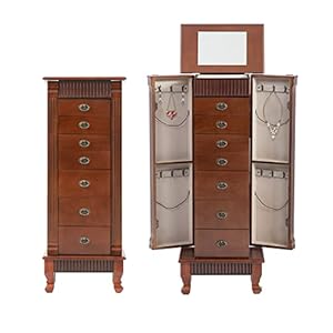 Jewelry Cabinet Jewelry Chest Jewelry Armoire Wood Jewelry Box Storage Stand Organizer with Side Doors 7 Drawers Makeup Mirror