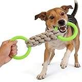 Pwvivjoi Tug of War Dog Toy - Rubber & Cotton Rope Toys for Dogs, Large Double Ring Dog Tug Toy, Interactive Dog Toys for Small Medium Large Dogs