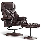 MCombo Recliner with Ottoman, Reclining Chair with Massage, 360 Swivel Living Room Chair Faux Leather, 4901 (Dark Brown)