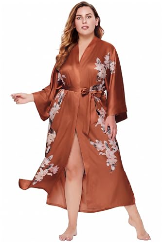 Image of BABEYOND Kimono Robe Cover up with Box Long Floral Satin Sleepwear Silky Bathrobe Bachelorette Robe