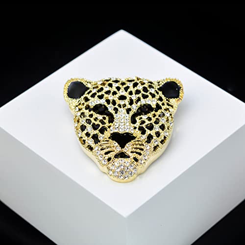 Image of Vintage Crystal Shell Leopard Brooch Lapel Pin Breastpin Rhinestone Animal Jewelry for Men Women