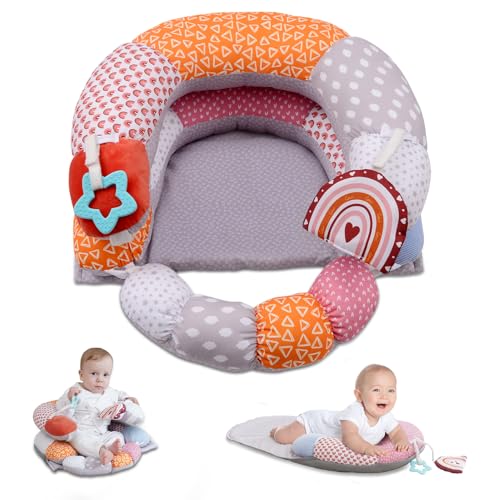 MIIMER 2-in-1 Tummy Time Baby Mat & Seated Support Pillow, Tummy Time Pillow with Detachable Support Pillow and Toys, for Early Development Support for Newborns and Older Babies