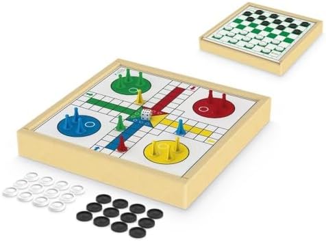 Jogo de Damas e Ludo 2 em 1 em Estojo de Madeira MDF — Clássico, ...