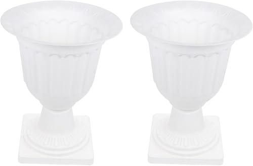 Vaguelly 2pcs Urn Flower Pots Tall Planter White Grecian Urn Planter Decorative Urn Planter Traditional Front Porch Garden Flowerpots
