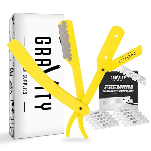 Image of Gravity Razors Professional Straight Razor Kit - Minimal Exposure, Includes 10 Premium Blades, 0.5mm Exposed, Yellow