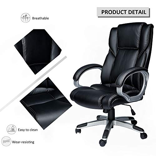 High Back Office Chairs,Computer Desk Chair,Leather Office Desk Chair,Executive Chairs for Office Desks,Comfortable Rolling Desk Chair with Wheels and Arms (Black) - Thumbnail 2