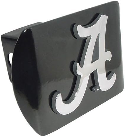 University of Alabama Crimson Tide Black with Chrome Plated Metal "A" NCAA College Sports Trailer Hitch Cover Fits 2 Inch Auto Car Truck Receiver