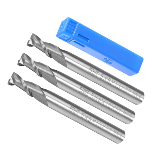 Image of 2-Flute Spiral End Mill Bits, 5mm Diameter 13mm Length, High Speed Steel Straight Milling Cutter with Storage Case- (Applications: for Plywood Hardwood Plastic), 3-Pieces