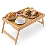 Zuxbolf Betttablett Klappbar Frühstückstablett Bambus Serviertablett erhöhter Rand Klapptisch 40x30x19cm Betttisch Laptoptisch Serviertisch Laptopständer Sofatablett Essenstablett für Bett, Sofa
