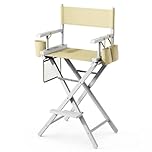 Bonnlo Make Up Chair Professional for Makeup Artist 78cm Hight, Directors Chairs Folding, with Portable Storage Side Bags & Footrest, Solid Hardwood & Polyester, Beige