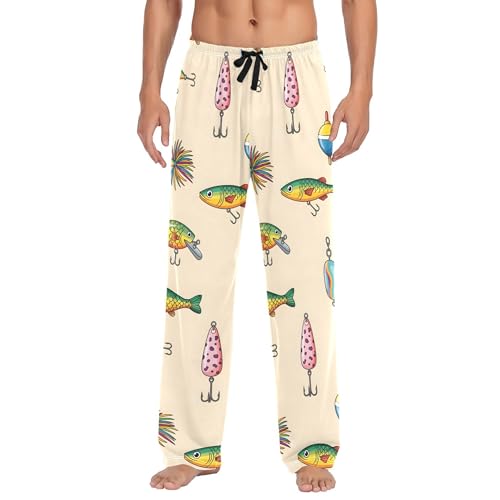 Men's Pajama Bottom Fishing Lures and Baits Cotton Pajama Pants Drawstring Sleepwear Long Pants Pockets - Main Image