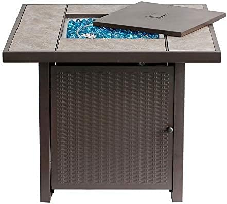 BALI OUTDOORS Propane Gas Fire Pit Table 32 inch 50,000 BTU Square Gas Firepits for Outside, Brown