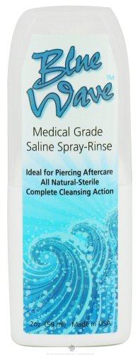 Tattoo Goo Blue Wave Saline Cleansing Solution Natural, Medical Grade Sterile Aftercare Spray & Rinse For Piercings - Safely Clean, Disinfect & Heal with Sodium Chloride 99.9% - 2 oz