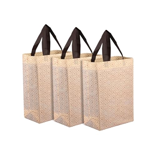 Image of Kuber Industries (Pack of 24) Shopping Handbag | Reusable Grocery Bags | Foldable Shopping Bag | Carry Bags with Handle | Vegetable Bag | Gifting Bag | Eye- Print | Cream