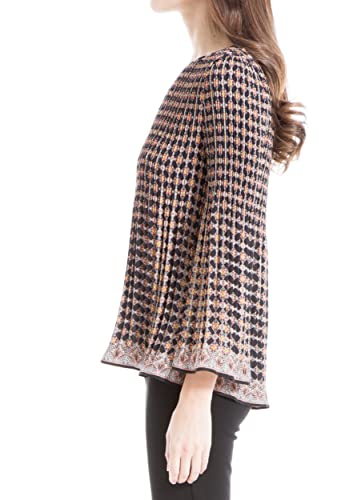 Max Studio Women's Crepe Pleated Blouse, Black/Blush Med Nouveau Kaleidoscope, Small #TOP1