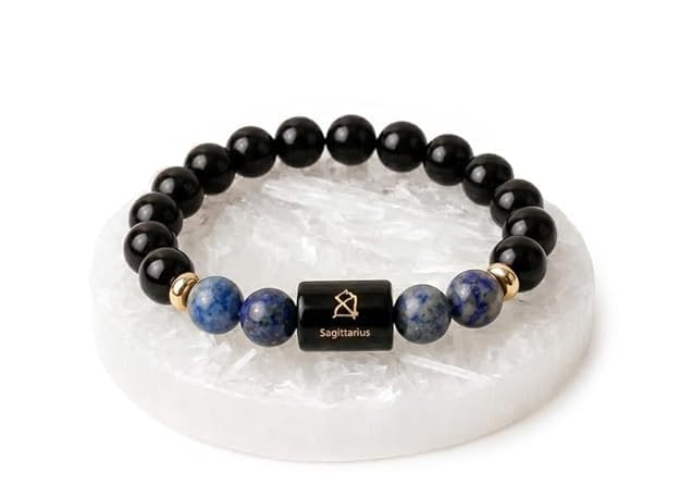 Image of Zodiac Crystal Bracelet with Raw Selenite Plate for Men & Women | Aries, Taurus, Gemini, Cancer, Leo, Virgo, Libra, Scorpio, Sagittarius, Capricorn, Aquarius & Pisces Rashi Bracelet | Astrology Healing Crystal Gift