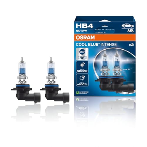OSRAM COOL BLUE INTENSE HB4, +100% más de brillo, hasta 5000 K, lámpara de faro halógena, aspecto LED, caja dúo (2 lámparas)