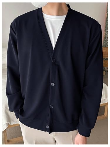 Floerns Men's Solid Long Sleeve Knit Wear V Neck Button Down Cardigan Sweater4
