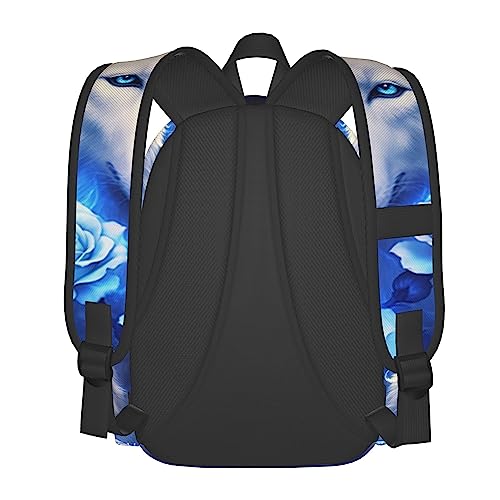 Fehuew 16 Inch Backpack Fantasy Blue Roses Wolf Laptop Backpack Full Print School Bookbag Shoulder Bag For Travel Daypack #TOP5