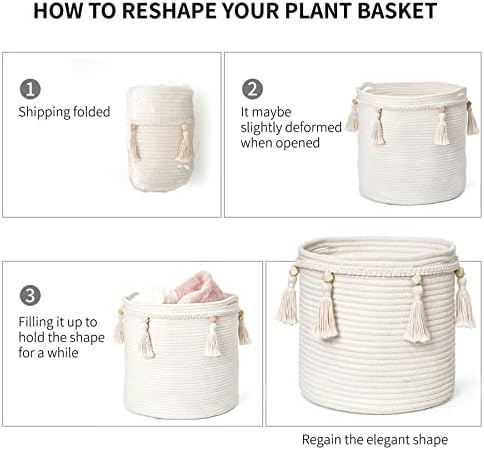 Mkono Macrame Decorative Cotton Rope Basket Boho Cute Woven Tassel Closet Storage Bins Organizer for Nursery,Baby Toys,Magazines, Potted Plants Cover,Living Room,Bedroom,Home Decor 11"x11",Small