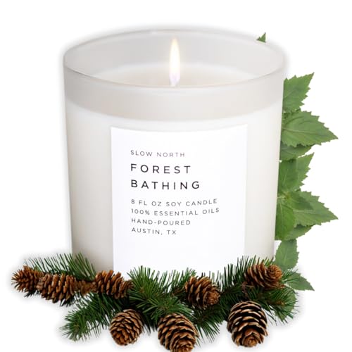 Slow North Forest Bathing Candle Essential Oils and 100 Pure Soy Wax Candle in a Reusable Frosted Glass Jar A Unique and Mindful Scented Candle Hand Poured in The USA 8 oz