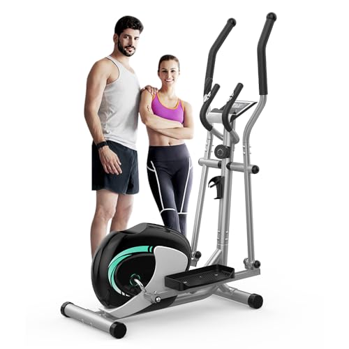 Dripex Crosstrainer für zuhause, Magnetisch Ellipsentrainer, Ultraleiser Crosstrainer mit 16-stufiger Widerstand, 6KG Schwungrad, Pulssensor, LCD Monitor, Gerätehalterung, Transporträder (Grün)