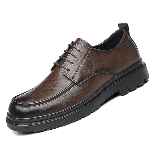 Men's Leather Platform Oxford Derby Shoes Hollow Out Breathable Lace-Up Business Casual Work Dress Shoes for Office Formal Comfort Walking