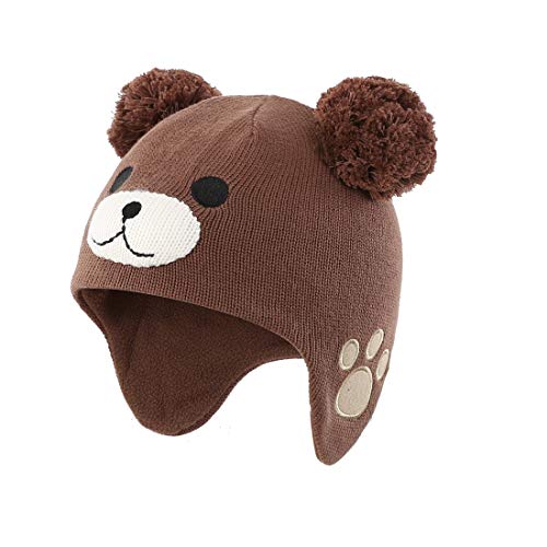 Image of Baby Infant Toddler Fleece Lined Knit Hat Kids Winter Earflap Pom Beanie