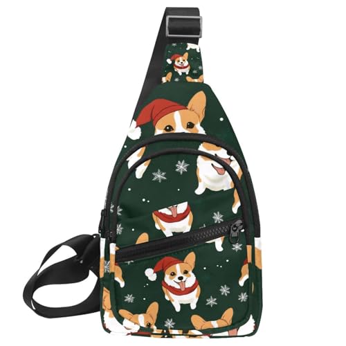 Mochila cruzada de Corgi navideño multicolor pequeña para running y senderismo unisex