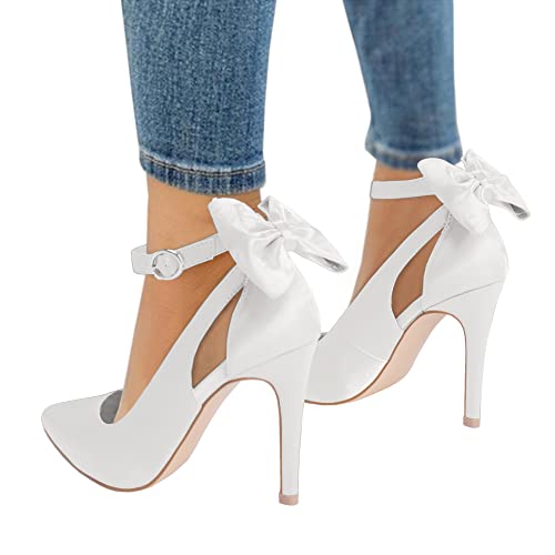 Image of Fashare Womens High Heels Bow Tie Back Sexy Stiletto Ankle Strap Wedding Dress Pumps Shoes