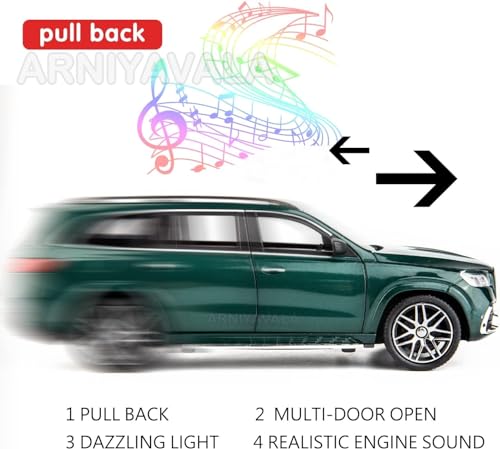 Image of 1 /24 Mercedes Benz GLS63 AMG Model Car,Zinc Alloy Diecast Toy Car Pull Back with Light and Sound Toy Vehicle Door Can Be Opened (Green)