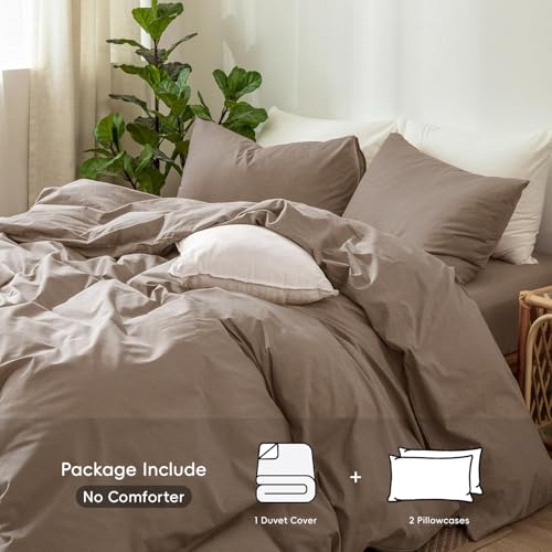 Image of MooMee Duvet Cover Set 100% Washed Cotton Linen Like Super King | Relaxed Linen-like Texture. Soft, Breathable & Long-lasting Comfort. Lightweight. Hidden Zipper with 8 Interior Corner Ties
