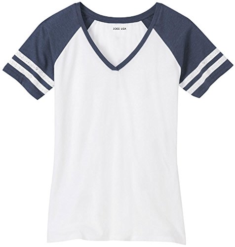 Joe's USA Ladies Distressed Retro V-Neck T-Shirt-Navy-M