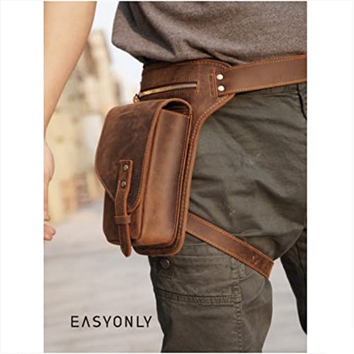 Sacoche De Jambe Moto Cuir rétro Moto-Sling-Sking-Taille Sac Multi-Fonctions Multi-Fonctions Sac à Jambe de Courroie Fanny (Color : Brown)