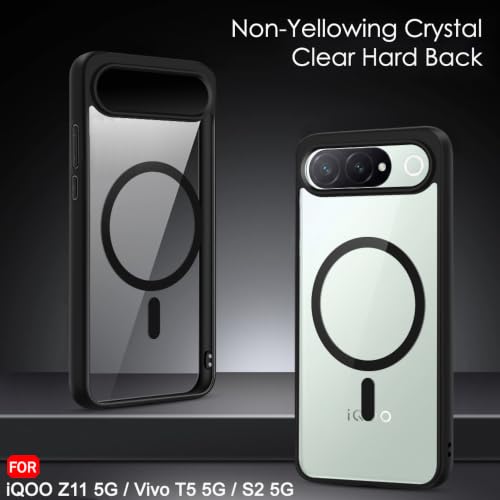 Image of TheGiftKart Hybrid Shockproof Back Cover Case for iQOO Z11 5G / Vivo T5 5G / S2 5G Compatible with MagSafe | Camera Protection Module | Hard Back Cover (PC & TPU, Transparent Clear Back, Black Sides)