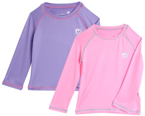 Pink Platinum Girls Rash Guard Set - 2 Pack UPF 50+ Long Sleeve Quick Dry Swim Shirts for Girls (Sizes: 4-16)