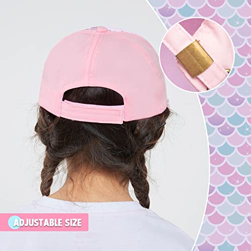 Kids Baseball Hat Mermaid Girls Baseball Cap Toddler Trucker Hat Girls Hats For Kids Ages 4-8 Adjustable Snapback Cap For Sports Travel Toddler Baseball Golf Hat With Ponytail & Messy Bun Opening #TOP3