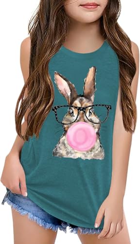 Image of Qbily Tank Tops for Girls Kids Summer Casual Cute Sleeveless Crewneck Graphic T Shirt 5-14 Years