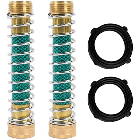 LIULO TOOL 2 Pack Garden Hose Protector, Brass Hose Extension Adapter with Coil Spring, Garden Faucet Extension Cover