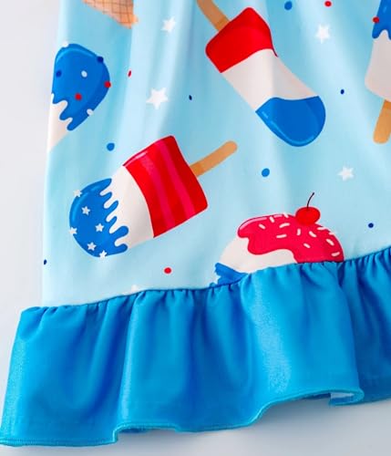Girls Fourth of July Dress, Kids Summer Icecream Print, Ruffle, Plaid (Various Sizes)4